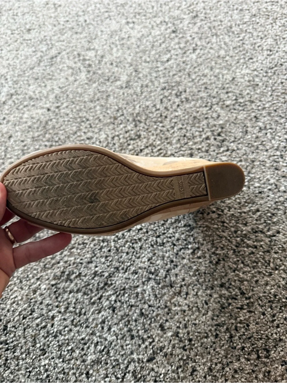 TOMS Beige Camouflage Peep-Toe Wedge Pumps